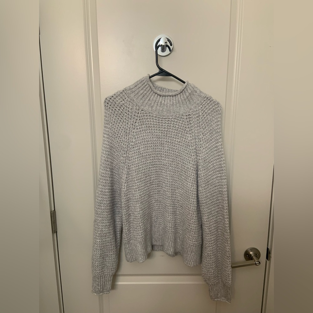 Oversized gray mock turtleneck knit sweater